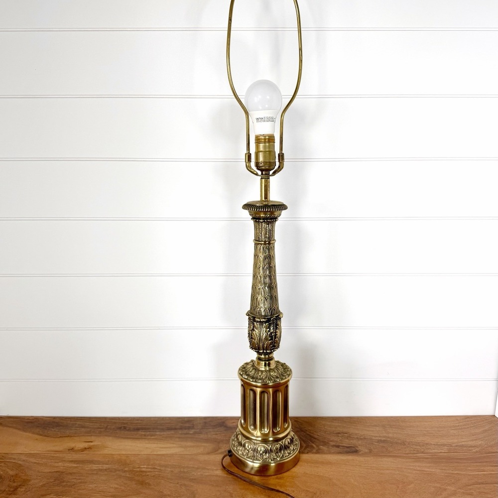 Hollywood Regency Tall Table Lamp Acanthus Baluster Base Cast Brass Neoclassical
